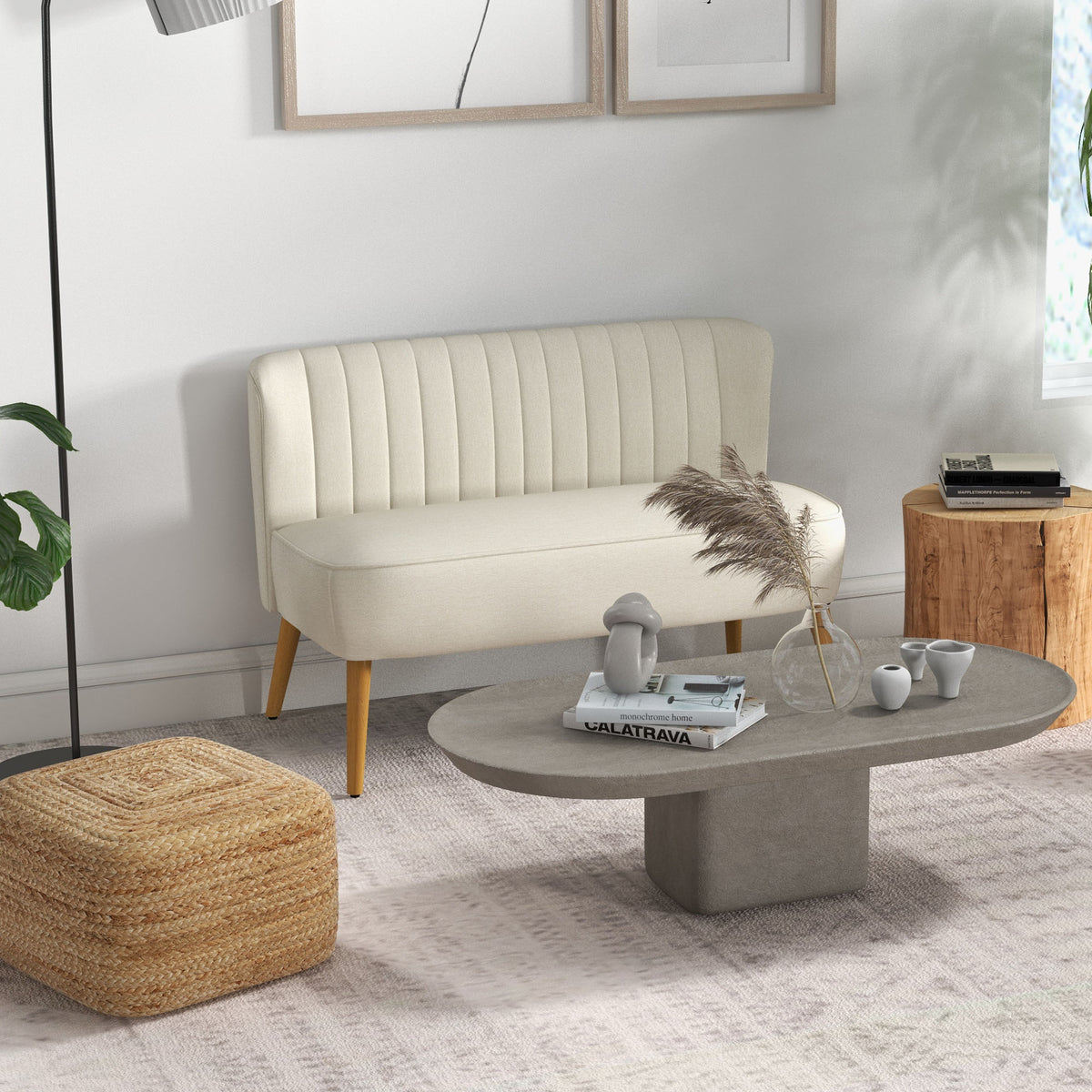 2-Sitzer Sofa, weiche Polsterung, pflegeleichter Bezug, bis 220 kg, 117 x 56,5 x 77 cm, Cremeweiß