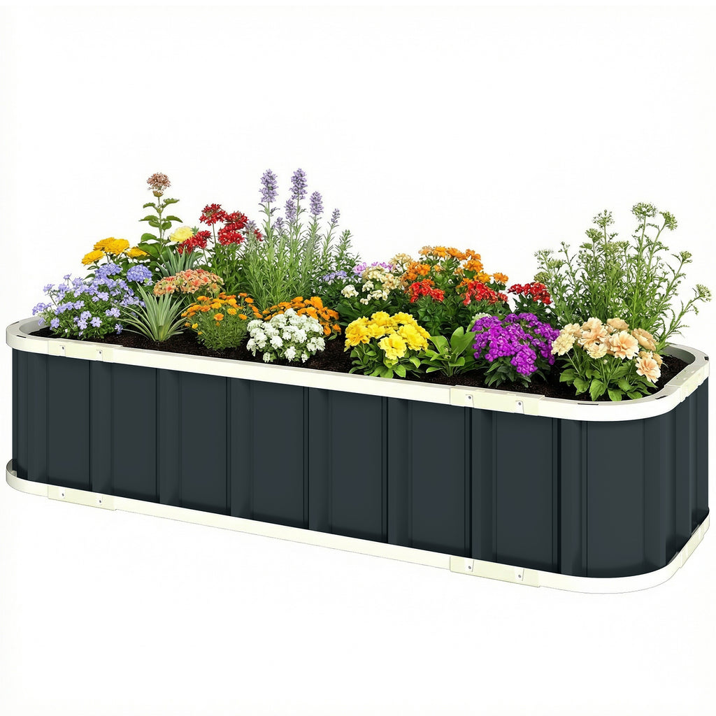 Galvanised Raised Garden Bed, 4.5 x 2 x 1 ft Metal Planter with Gloves and Folded Edging, Dark Grey