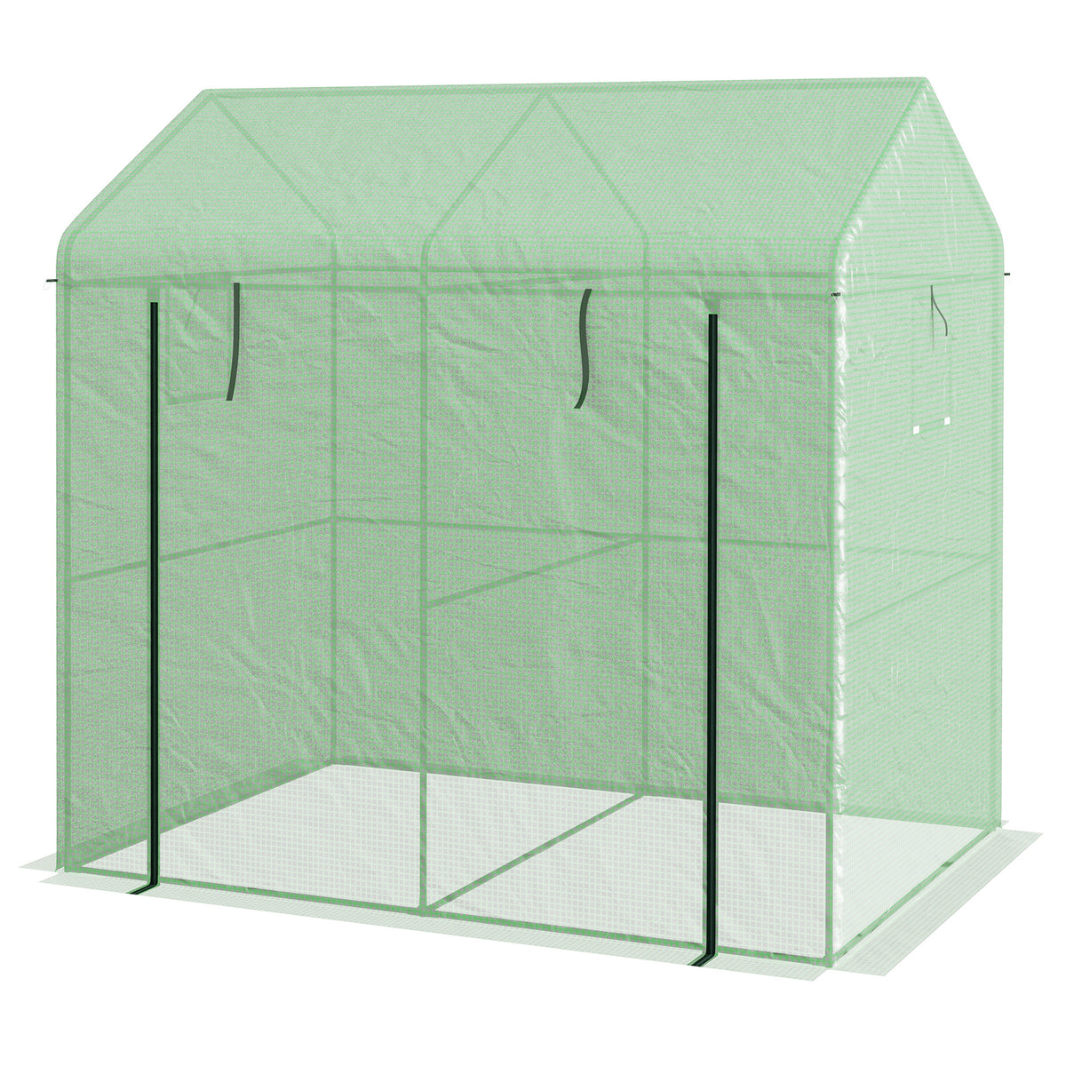Greenhouse, Walk-in Garden Grow House with Roll-up Door and Mesh Windows, 200 x 140 x 200cm, Green