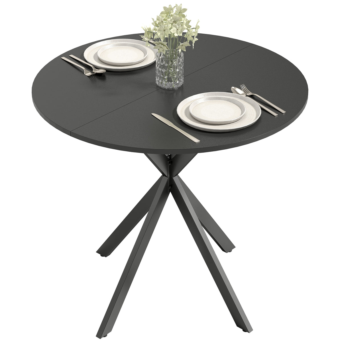 Runder Küchentisch, 80 cm, kompakte Tischplatte, Spanplatte, Metall, Schwarz