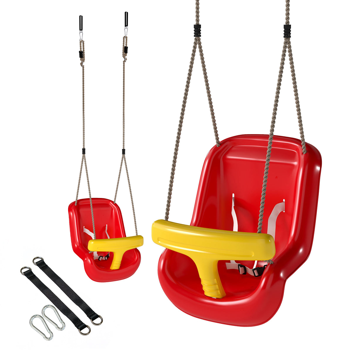 Babyschaukel verstellbar Mitwachsend Babysitz mit Rückenlehne, Sicherheitsgeländer, für Kinder von 9-36 Monaten, Rot