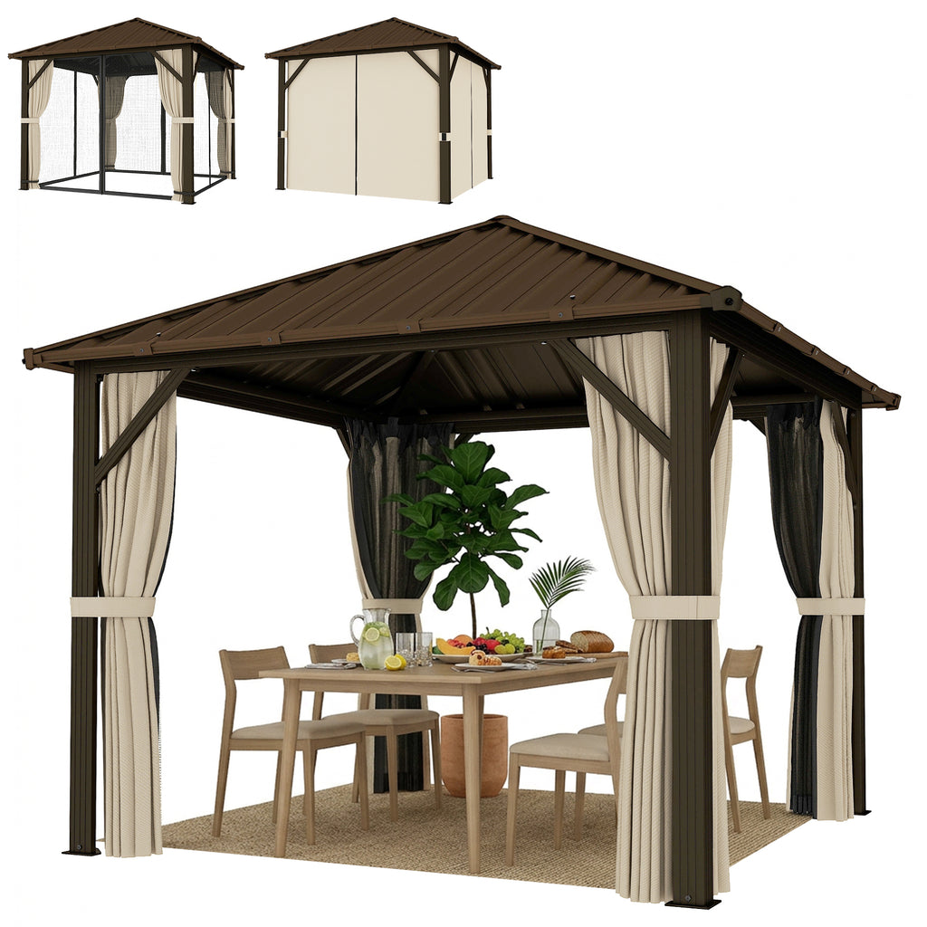 Gartenpavillon ca. 3 x 3 m Aluminium Pavillon mit Stahldach Hardtop Moskitonetz 4 Seitenteile, UPF50+