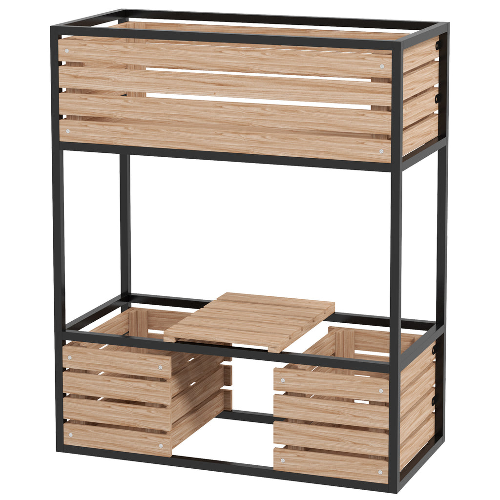 Planzkasten Blumentreppe Hochbeet, weterbest?ndig, 3 Pflanzk?sten, 83 cm x 39 cm x 100 cm, Natur + Schwarz