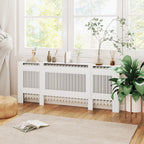 Heizk?rperverkleidung, Lamellendesign, verstellbare L?nge 125-201 cm, MDF, Wei?