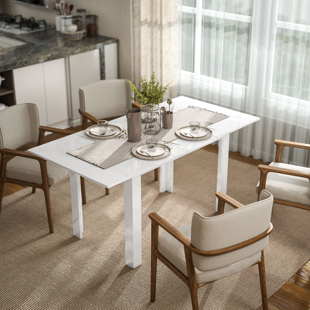 Ausziehbarer Esstisch, 120-160 x 70 cm, verstellbarer Küchentisch für 4-6 Personen, MDF, Hochglanzweiß