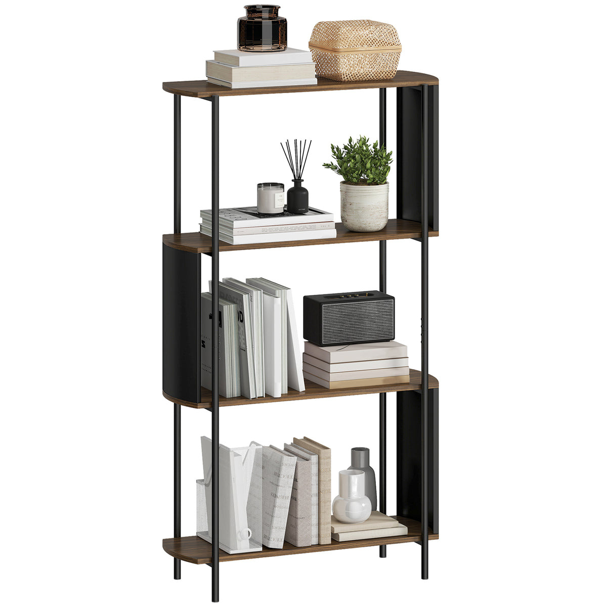 Bücherregal, Standregal mit 4 Ebenen,geschwungenem Design, für Wohnzimmer, Schlafzimmer 80 x 30 x 141 cm, Braun