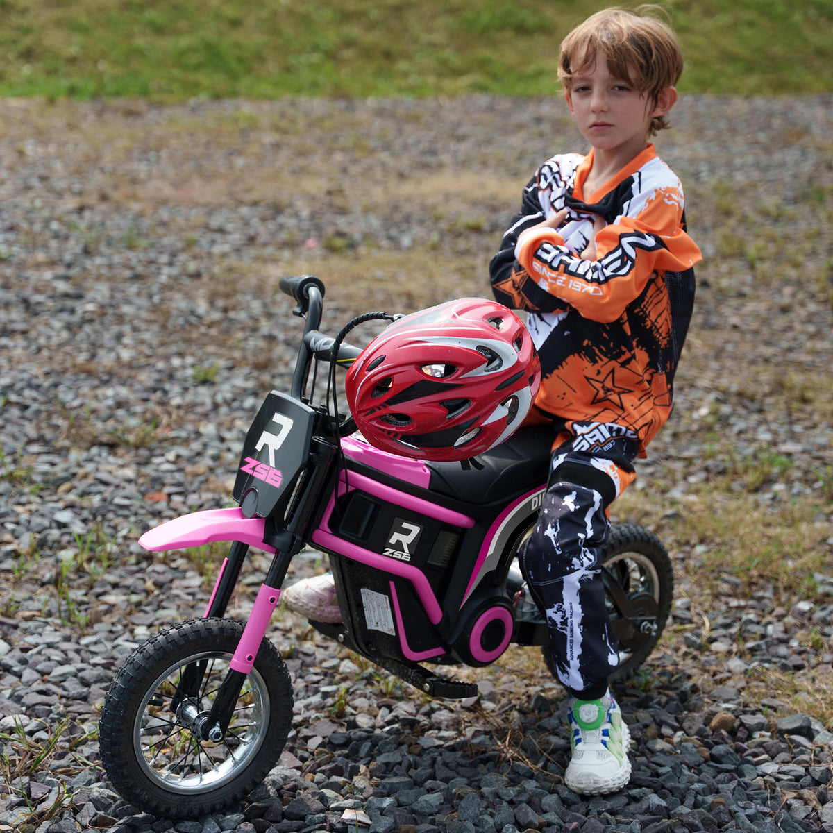 Elektro-Motorrad f¨¹r Kinder, 24V Kindermotorrad mit Hupe, Leuchte, mit Drehgriff-Gashebel, 8-16 km/h, 8-12 Jahre, Rosa