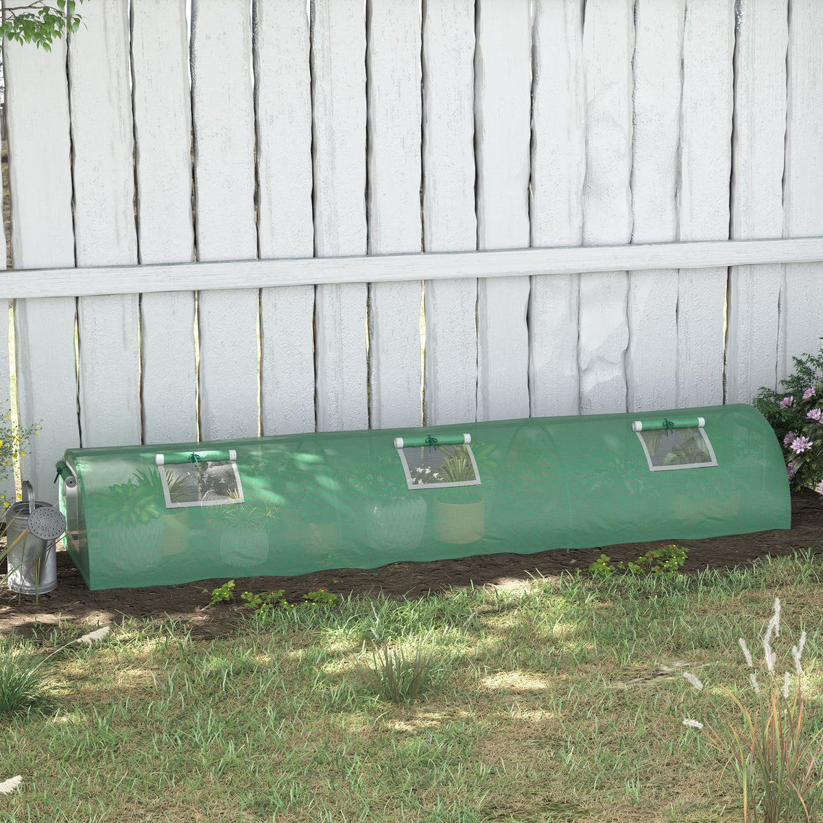 Mini Greenhouse, Portable Tunnel Green House, Green Grow House Steel Frame with 5 Mesh Windows, 3 M, Green