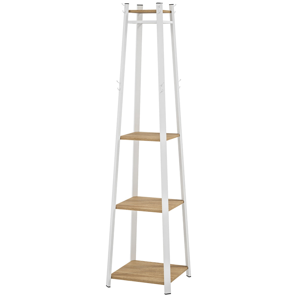 Compact Freestanding Coat Rack -  White/Oak