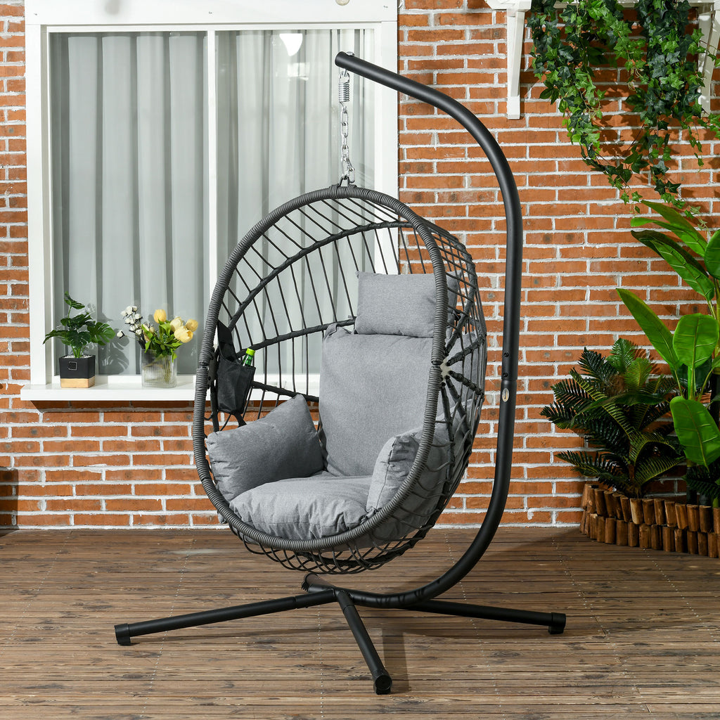 Outdoor Hängesessel Hängesessel, inkl. Polster, Egg-Chair, 120 cm x 106 cm x 188 cm, Grau