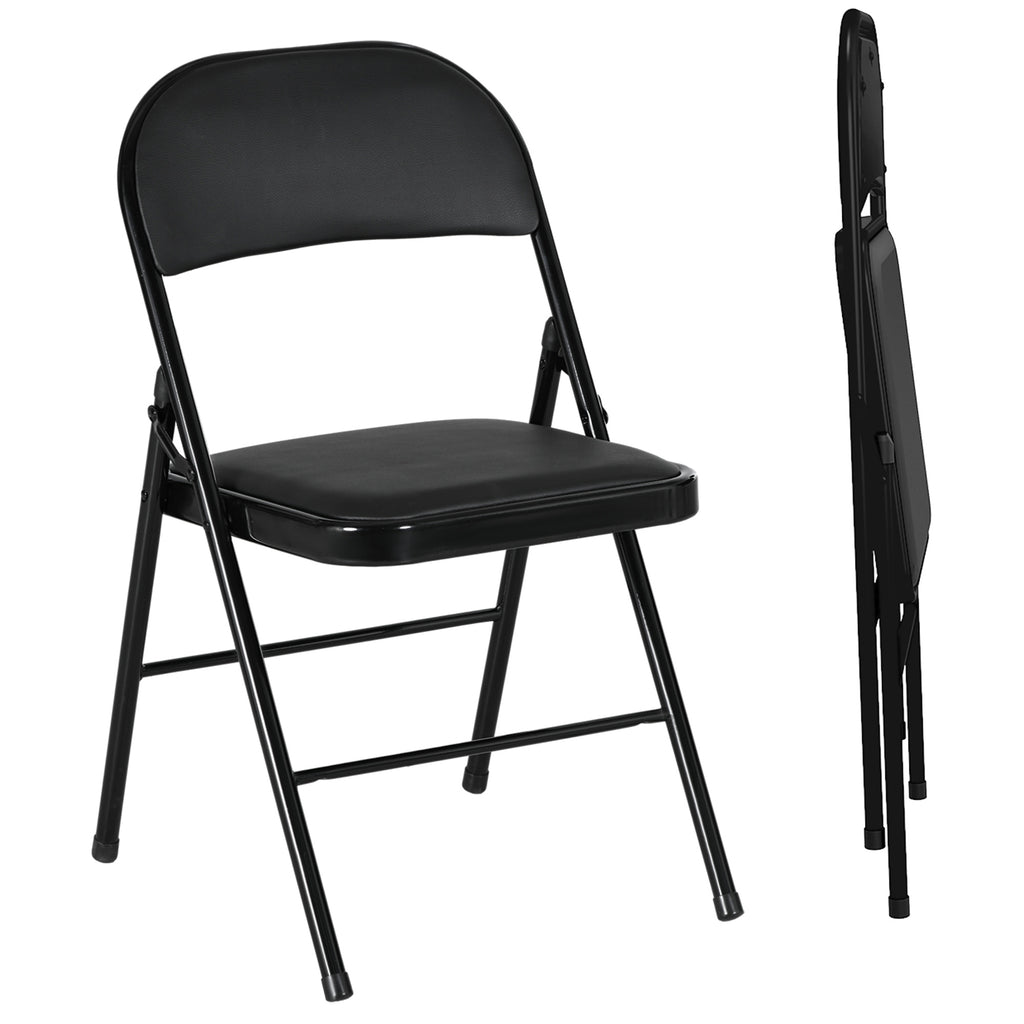2er-Set Klappstühle, Tragbare Bürostühle, Metallbeine, Faltstuhl für Büro, Empfang, Wartezimmer, Kunstleder, Schwarz