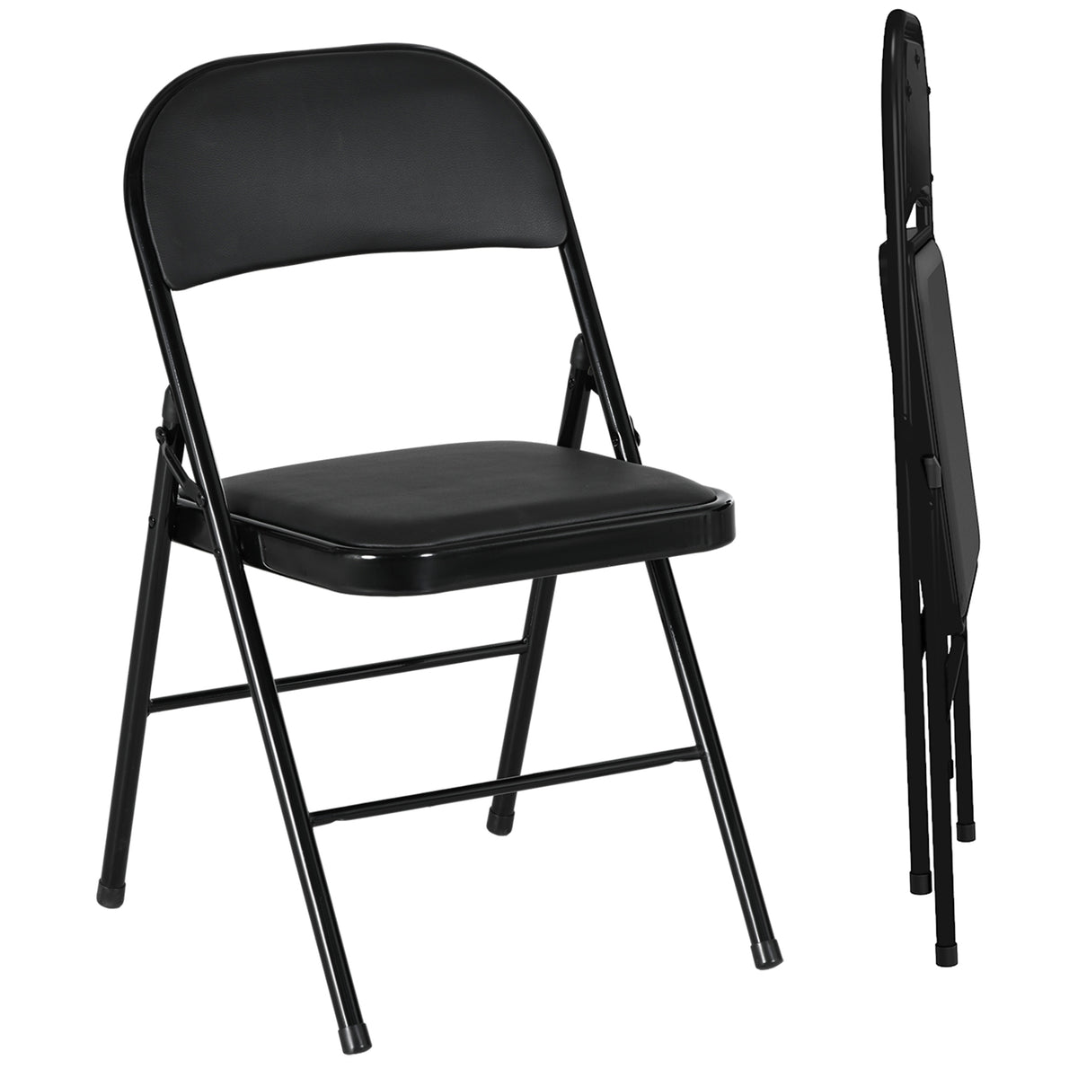 2er-Set Klappstühle, Tragbare Bürostühle, Metallbeine, Faltstuhl für Büro, Empfang, Wartezimmer, Kunstleder, Schwarz