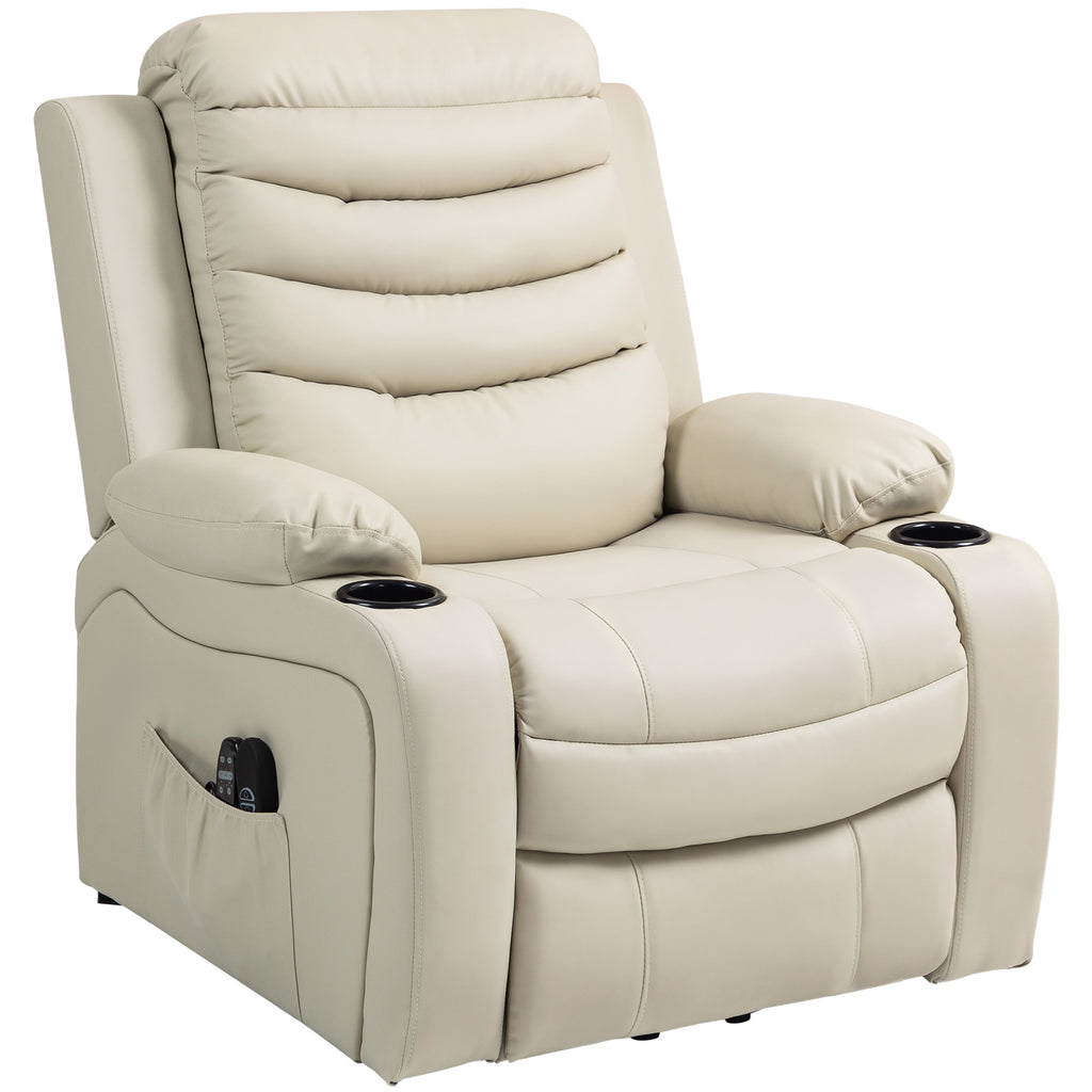 Fernsehsessel Relaxsessel Elektrisch mit Aufstehhilfe, Massage, Heizung, USB-Anschlüsse, PU, Creme