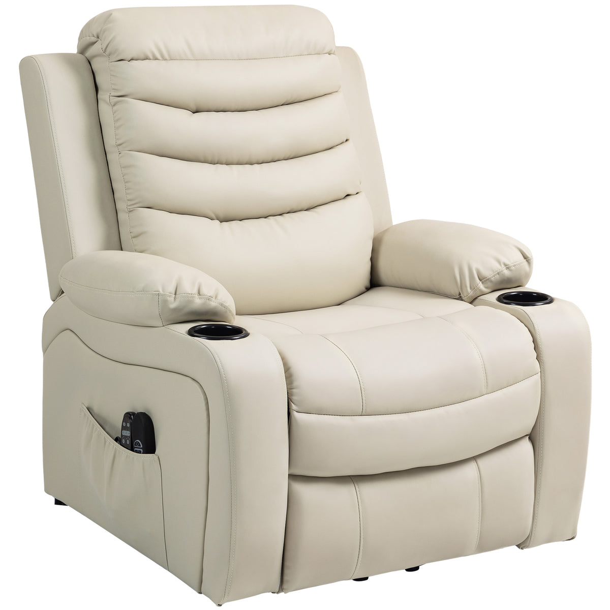Fernsehsessel Relaxsessel Elektrisch mit Aufstehhilfe, Massage, Heizung, USB-Anschlüsse, PU, Creme