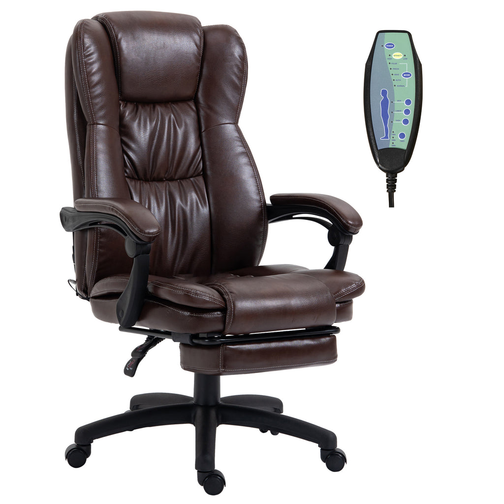 Verstellbarer Drehstuhl mit Fu?st¨¹tze, Kopfst¨¹tze, Massagefunktion, Kunstleder, 68,5x68,5x113-121cm, Braun