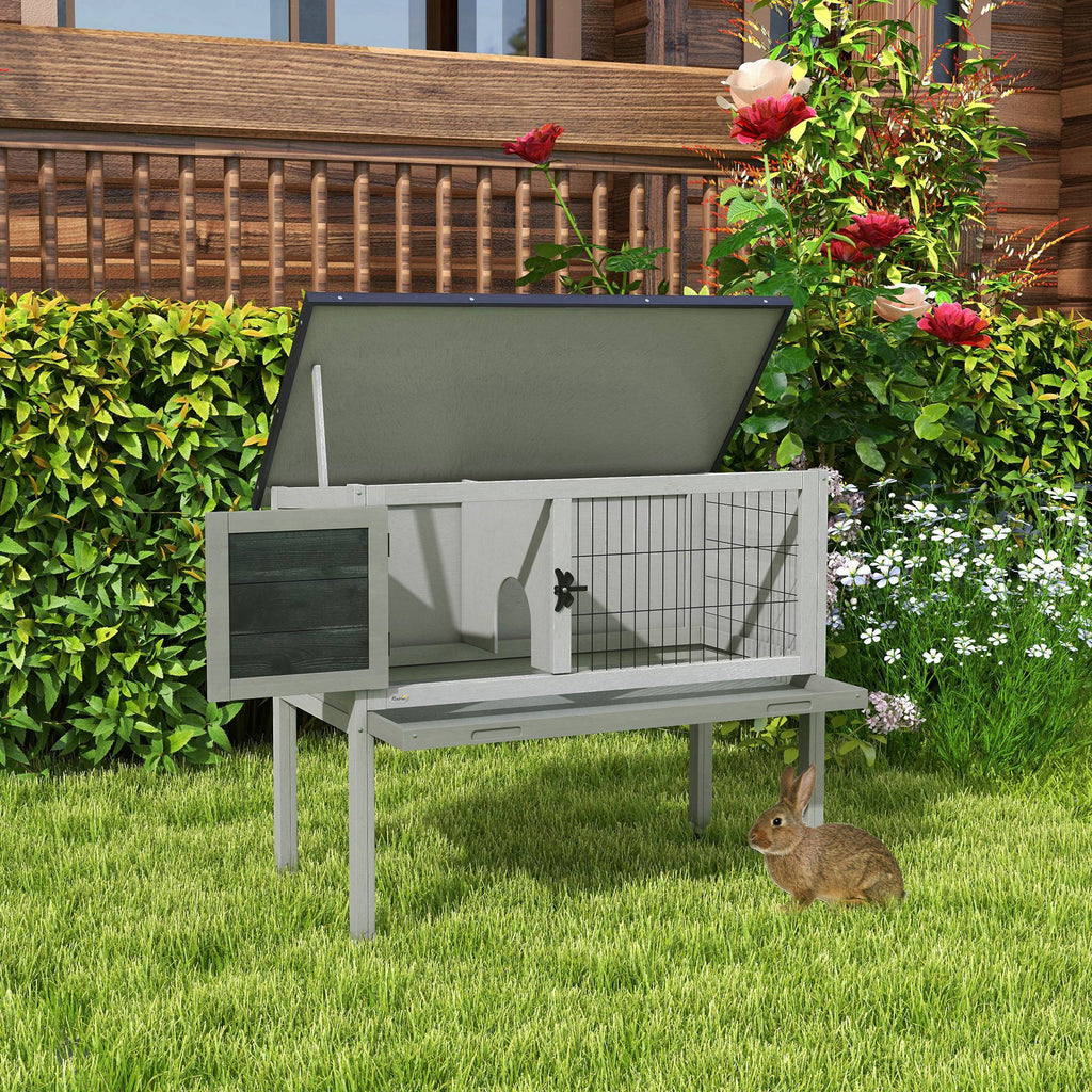 Wooden Guinea Pig Hutch, Small Animal Cage with Slide-out Tray, Openable Asphalt Roof, 84 x 43 x 70cm, Grey