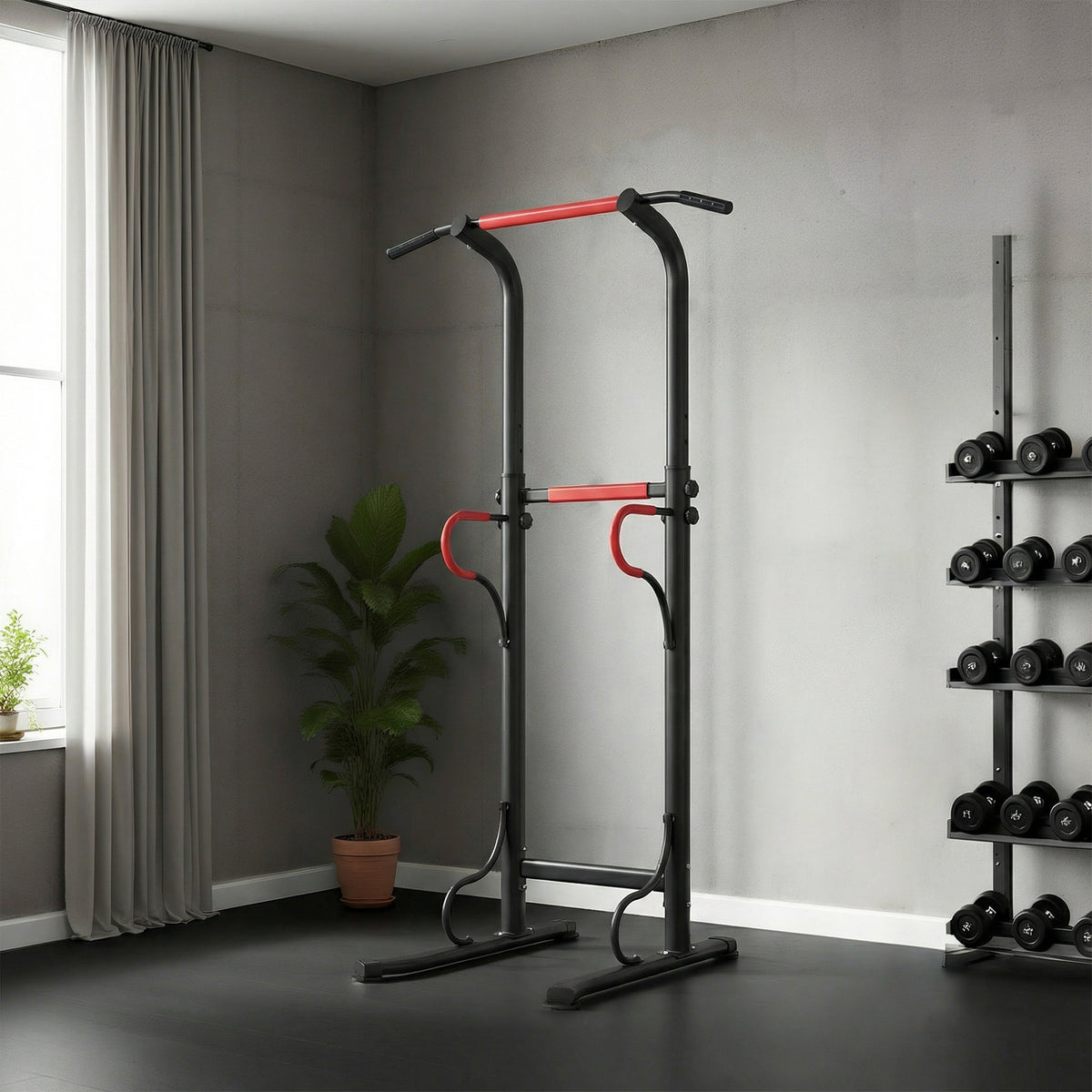 Steel Multi-Use Exercise Power Tower Pull Up Station Adjustable Height W/ Grips