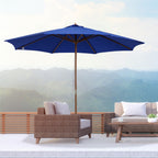 Sonnenschirm Gartenschirm , wetterbeständig, Bambus, 300 cm x 300 cm x 250 cm, Blau + Natur