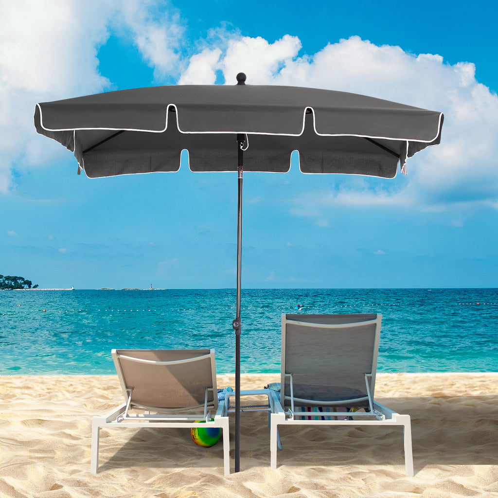 2 x 1.3m Garden Parasol Umbrella, Outdoor Market Table Umbrella with Ruffles & Aluminium Pole, Rectangular Tilting Parasol Sun Shade Canopy, Grey