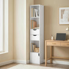 Bücherregal mit 2 Schubladen, Schmal, für Büro, 30x24x158cm Weiß