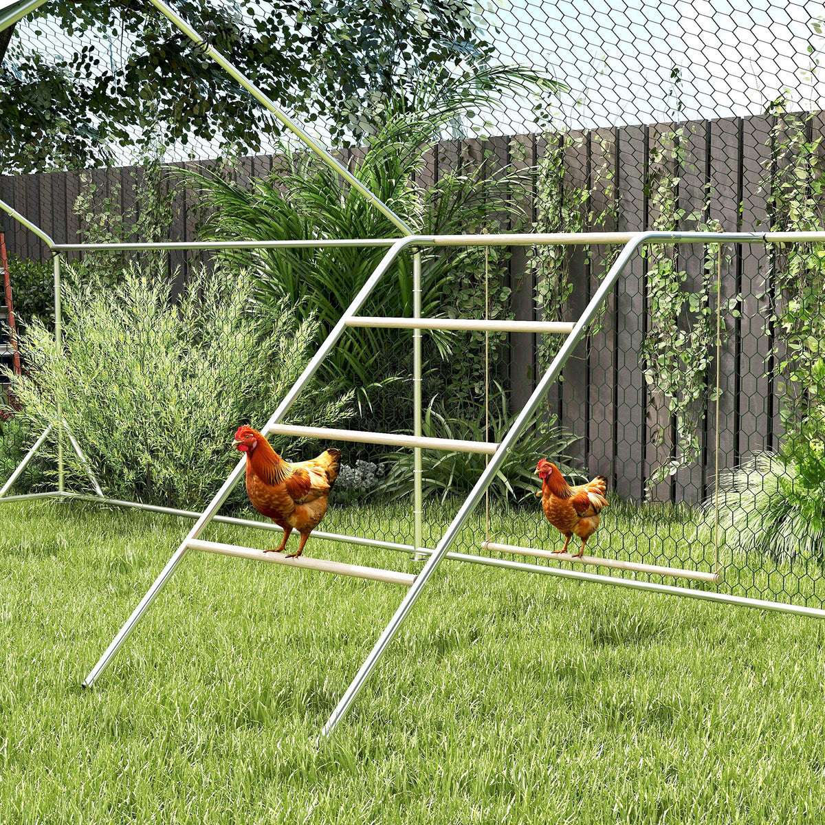H¨¹hner Spielger¨¹st aus Holz, Spielplatz f¨¹r H¨¹hnern mit H¨¹hnerstangen, verstellbar Schaukel, 82 x 150 x 110 cm Silber