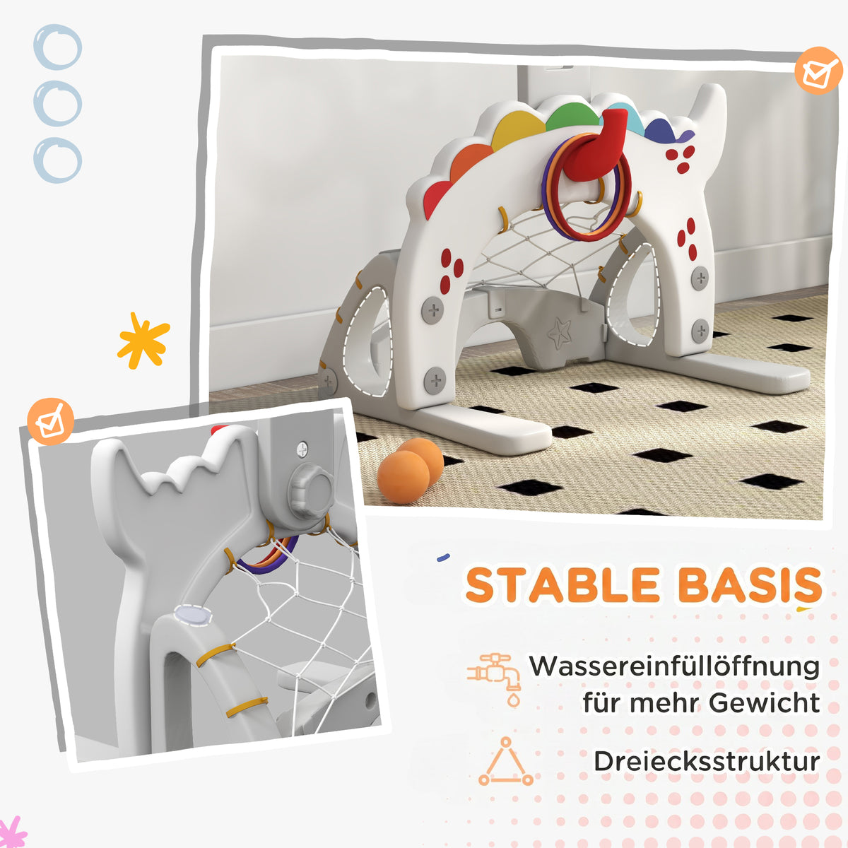 Kinder Basketballkorb 5 in 1 Höhenverstellbarer 134-152 cm mit Basketballs Pumpe Fußballtor Golfball Indoor Outdoor