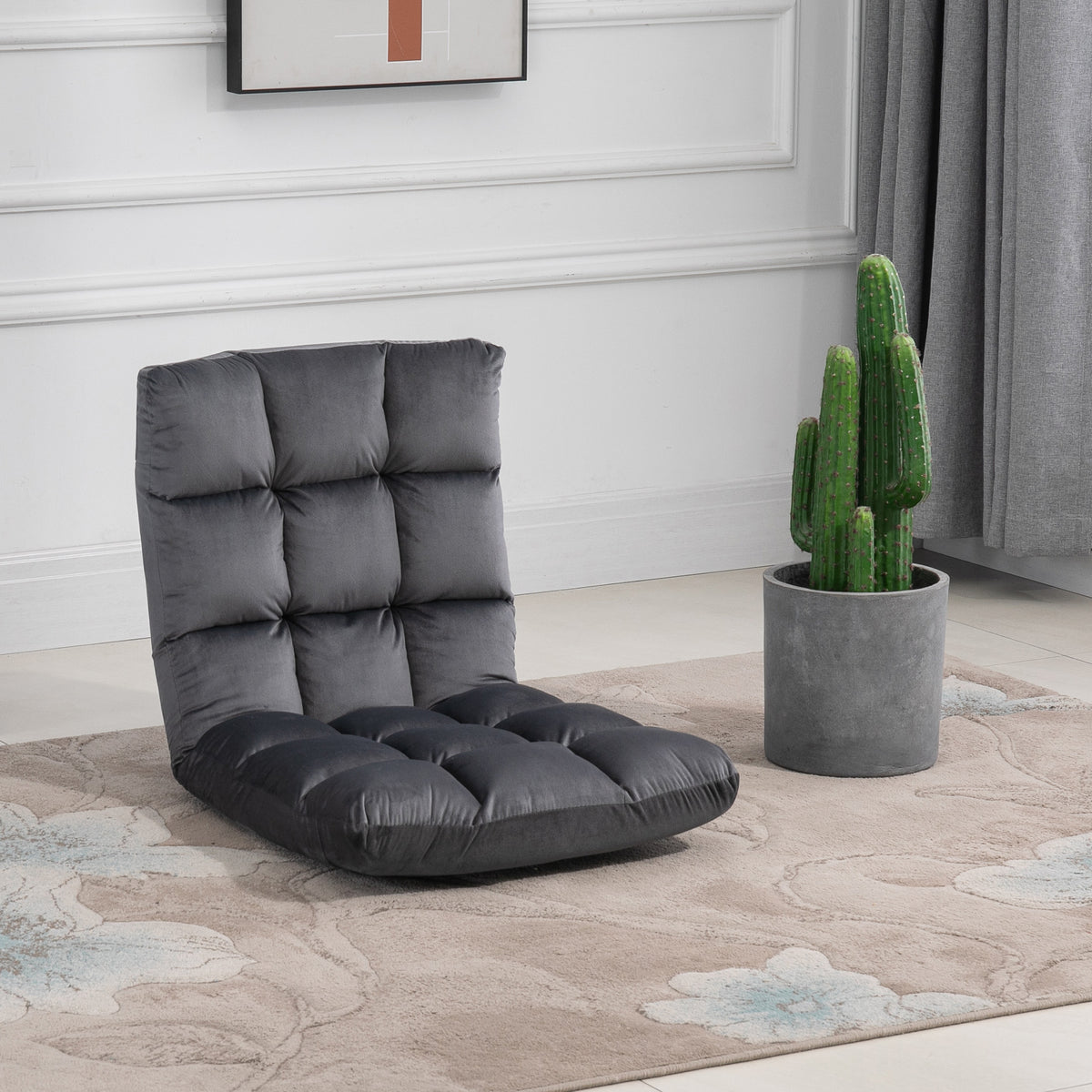 Sessel G?stematratze Bodensessel, verstellbare R¨¹ckenlehne, Velouroptik, 55 cm x 71 cm x 53,5 cm, Grau