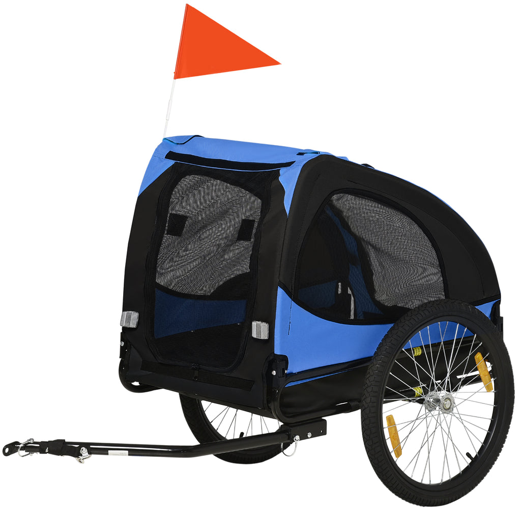 Hundeanhänger, klappbarer Hunde-Fahrradanhänger, wasserbeständig, Oxfordstoff, Stahl, 140 x 71 x 83 cm, Blau