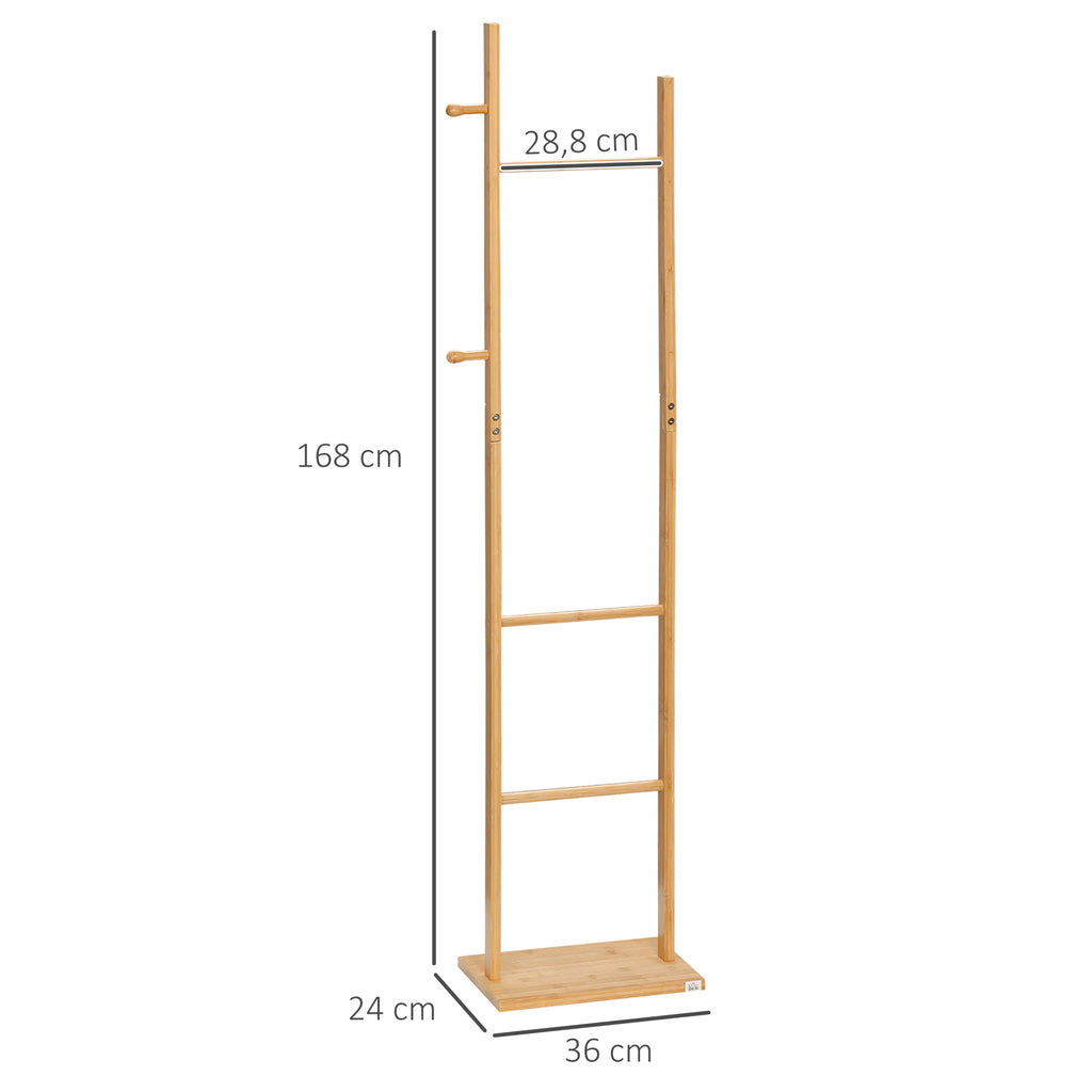 Moderner Garderobenst?nder, 2 Haken & 3 Stangen, robustes Bambus, 36x24x168 cm, Natur