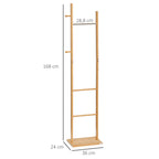 Moderner Garderobenst?nder, 2 Haken & 3 Stangen, robustes Bambus, 36x24x168 cm, Natur
