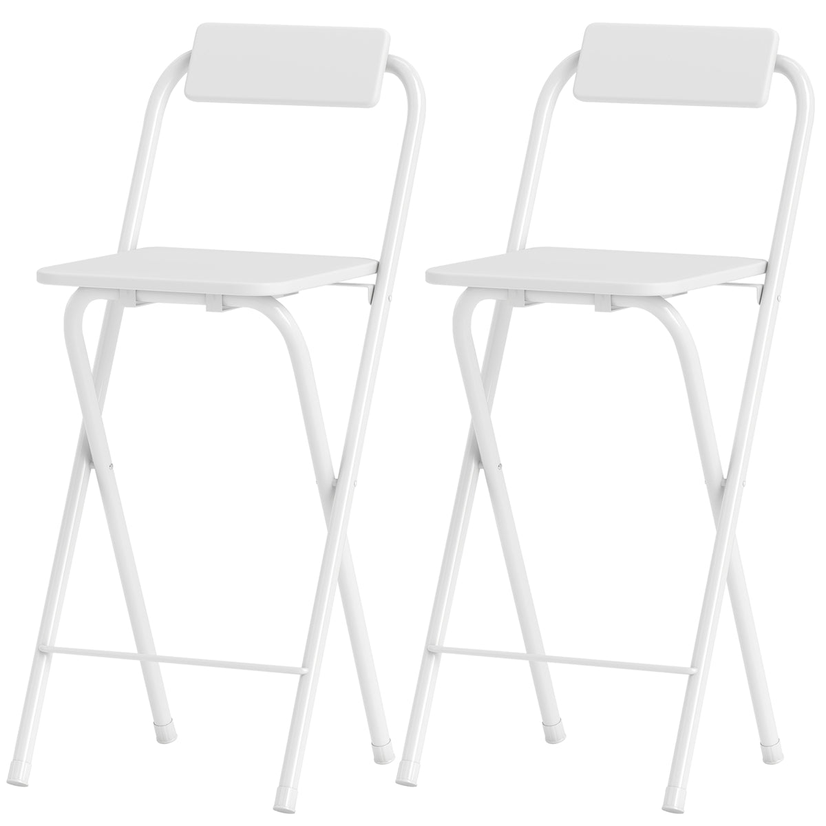 Barhocker 2er Set, Klappbar Barstuhl mit Stahlgestell, Lehne, Fußstütze Tresenhocker für Küche 37 x 45 x 87 cm Weiß