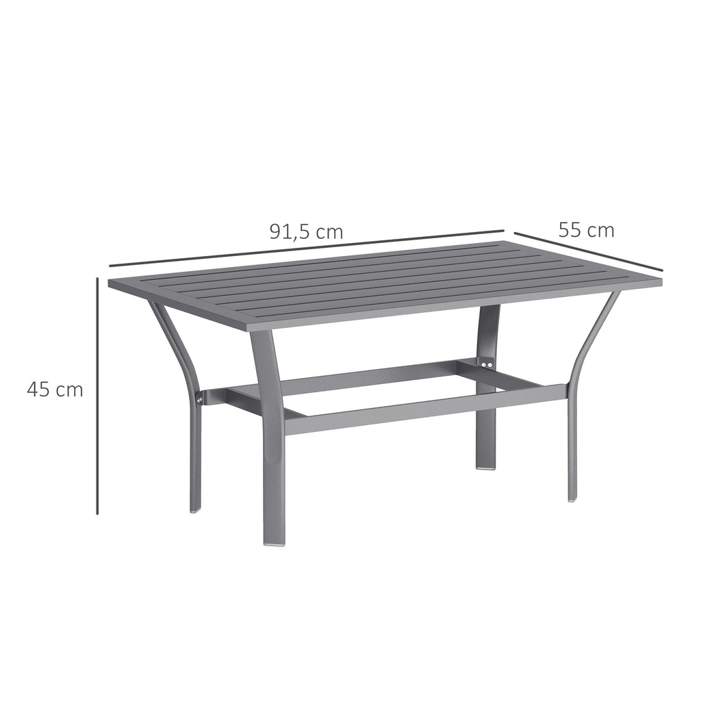 Metal Garden Coffee Table, Rectangular Outdoor Side Table with Slatted Tabletop, Foot Pads for Outside, Garden, Balcony, Porch, 91.5 x 55 x 45cm, Dark Grey