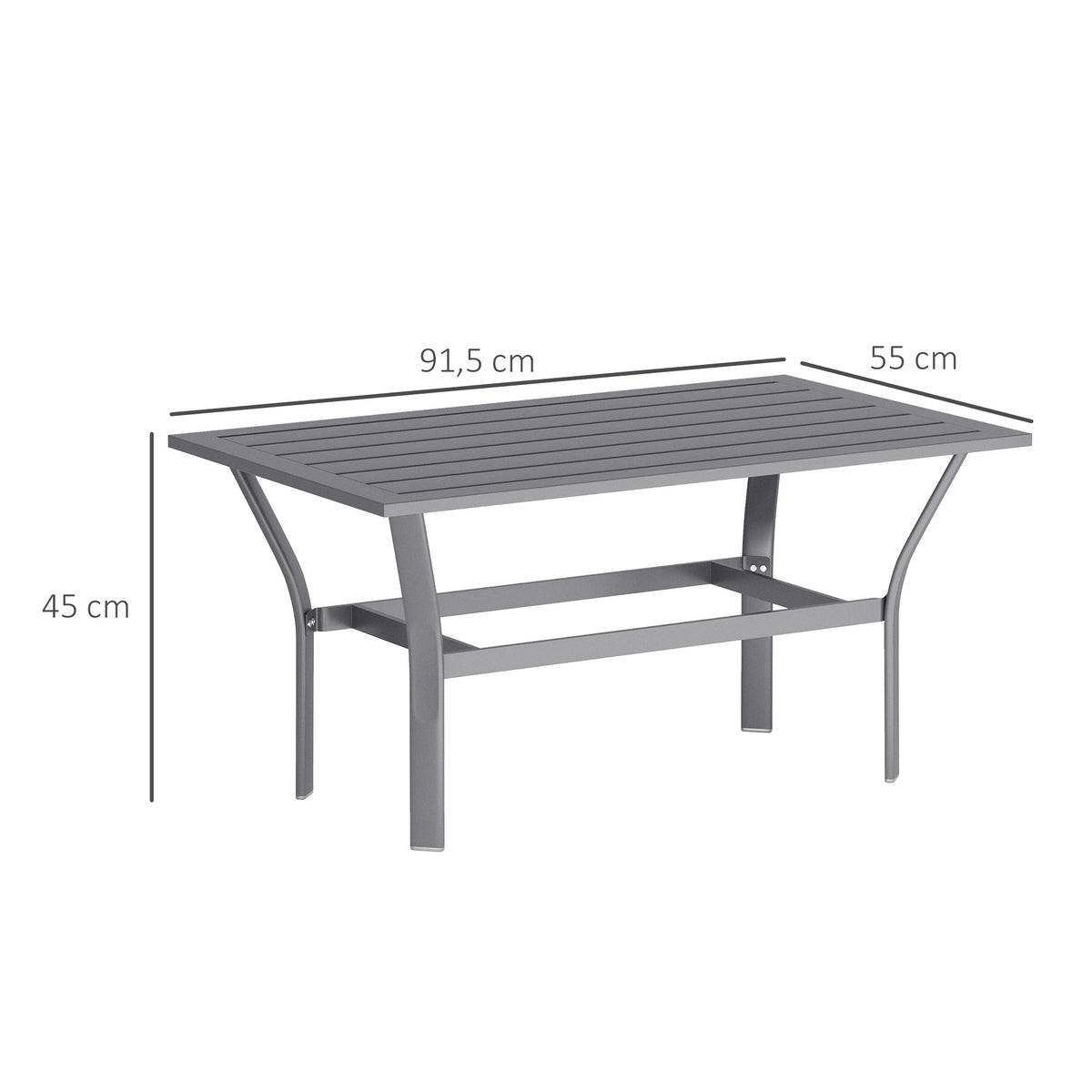 Metal Garden Coffee Table, Rectangular Outdoor Side Table with Slatted Tabletop, Foot Pads for Outside, Garden, Balcony, Porch, 91.5 x 55 x 45cm, Dark Grey