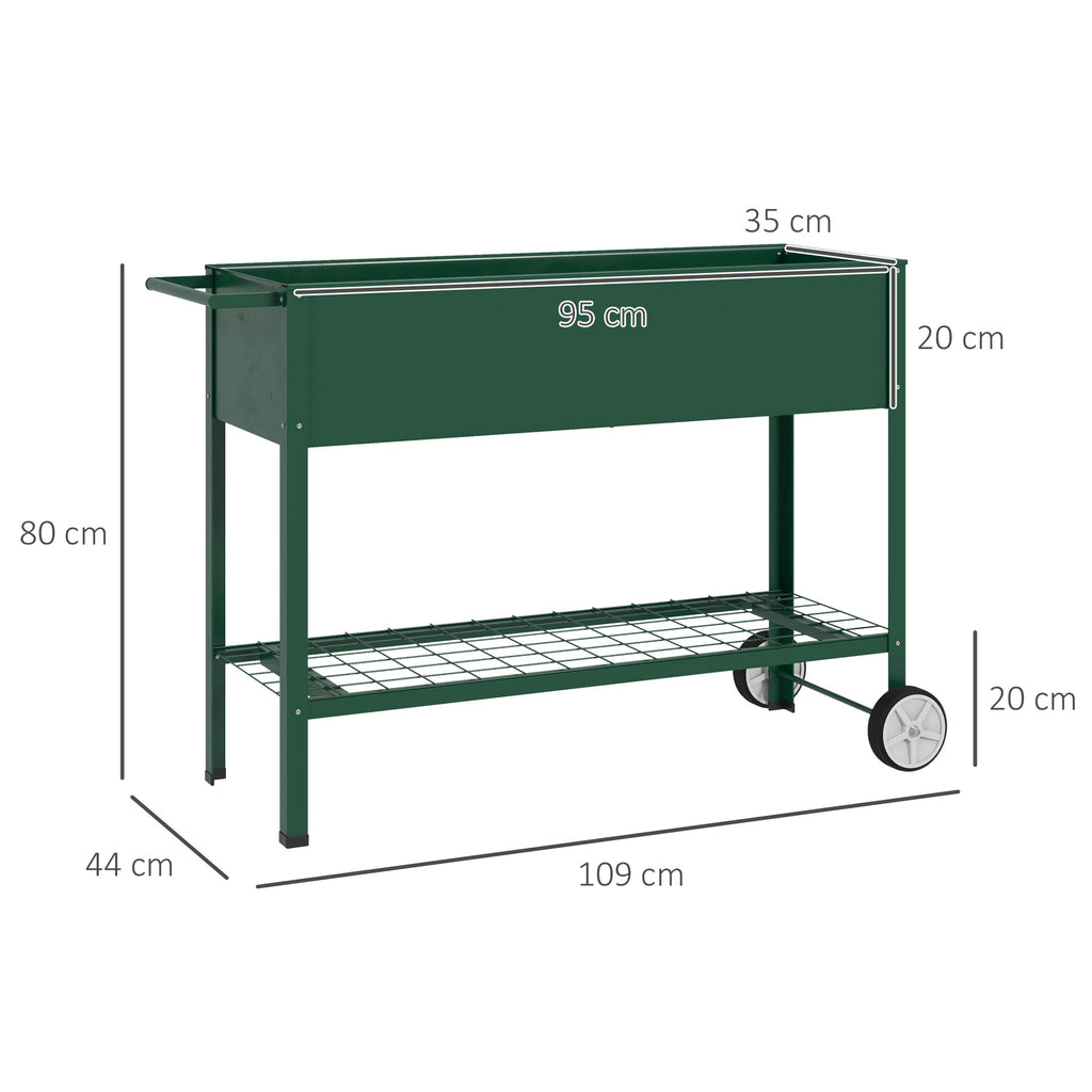 Hochbeet Pflanzbeet Pflanzkasten, 1 Ablage, 2 Rollen, 109 cm x 44 cm x 80 cm, Gr¨¹n