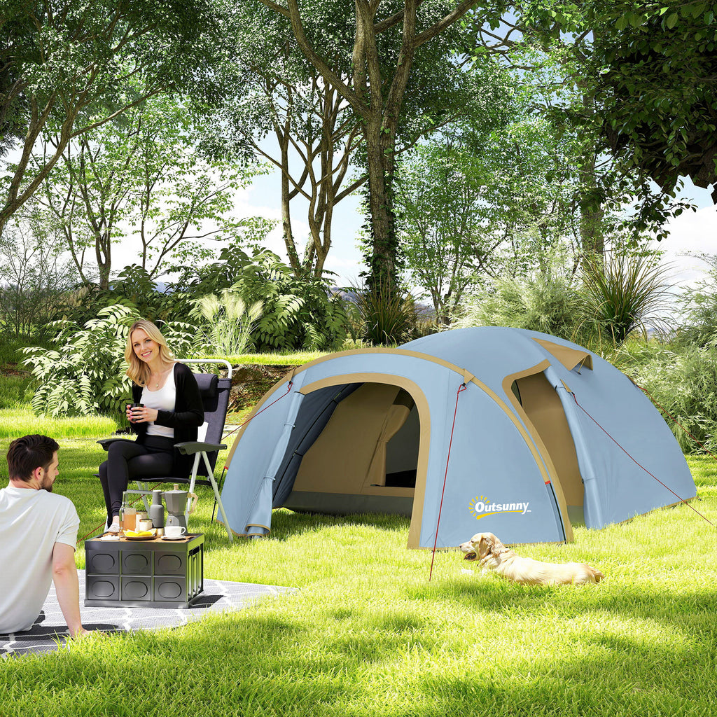 Campingzelt für 4 Personen, wasserdicht Tunnelzelt mit 2 Türen Haken Packtasche 3,45 x 2,4 x 1,3 m Hellblau