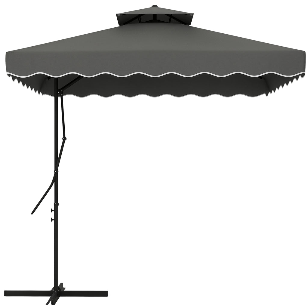 2.5m Square Double Top Garden Parasol Cantilever Umbrella with Ruffles, Dark Grey