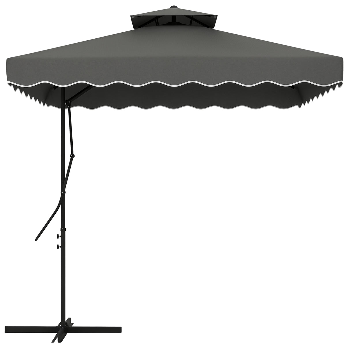 2.5m Square Double Top Garden Parasol Cantilever Umbrella with Ruffles, Dark Grey