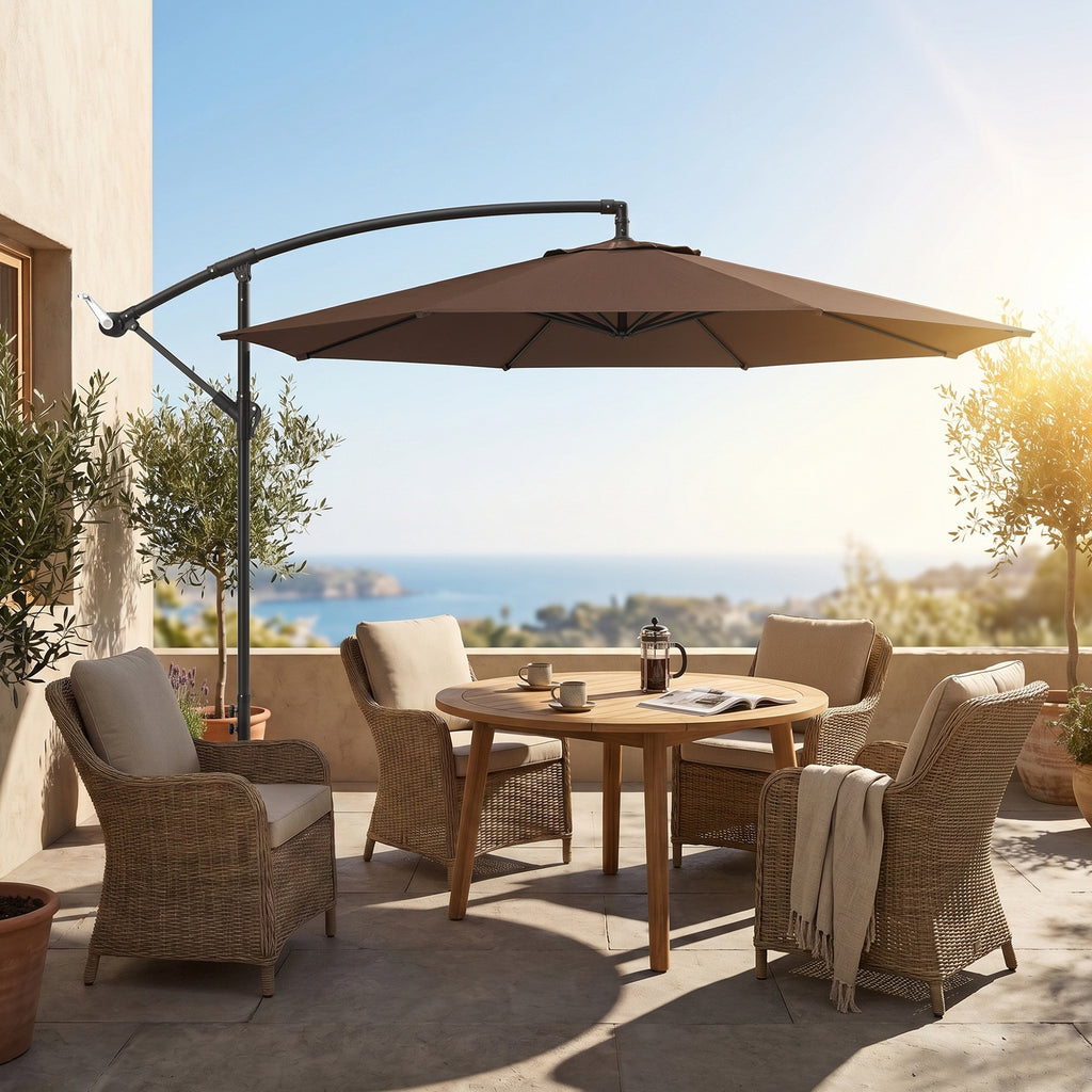 2.45m Overhanging Cantilever Parasol, with Cross Base - Brown