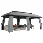 Pavillon, Partyzelt, mit Fliegennetzen, Winddach, bis 15 Personen, dunkelgrau, 3 x 6 x 3 m