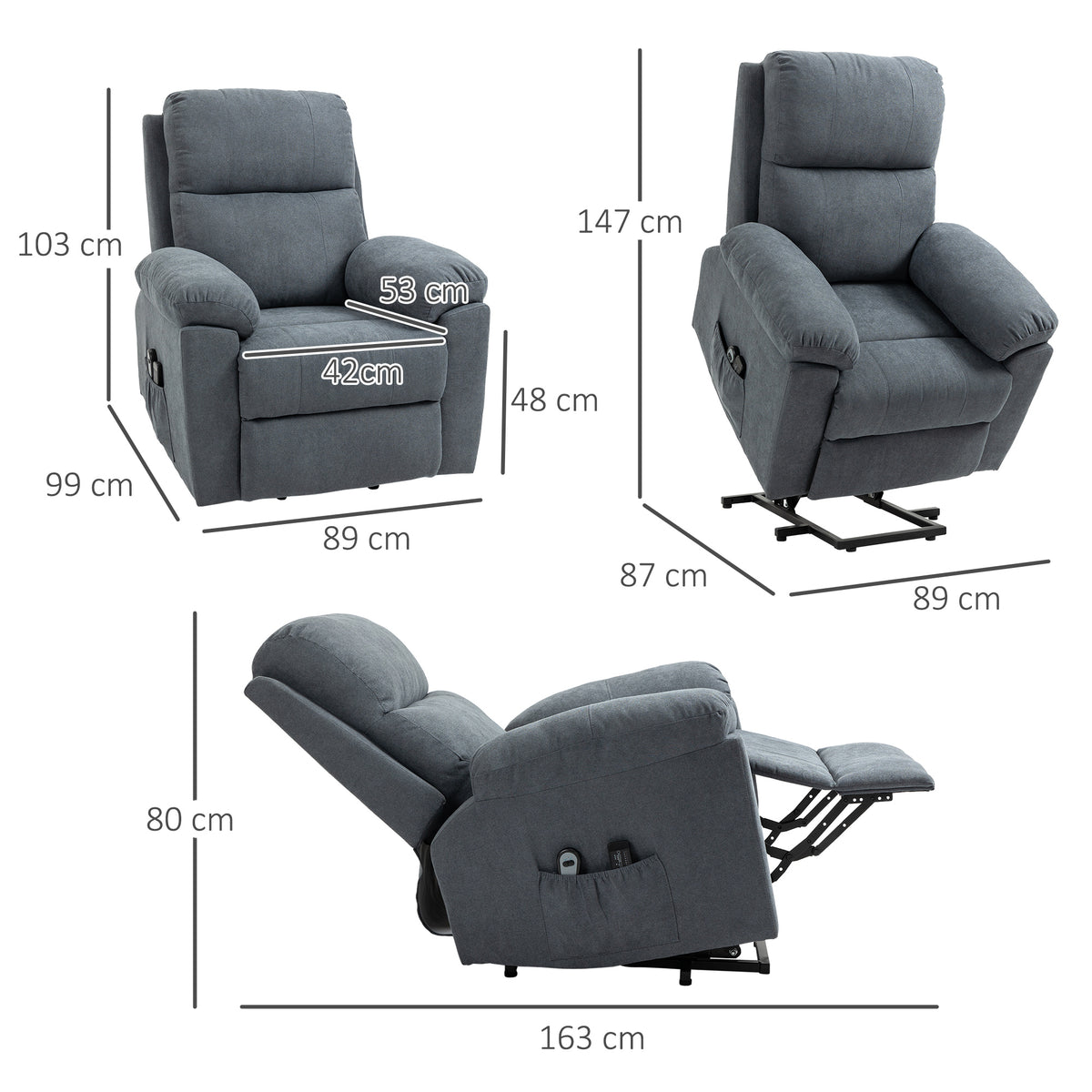 Massagesessel mit Aufstehhilfe, Sessel mit Aufstehhilfe, 8 Vibrationsmotoren, inkl. Fernbedienung, grau