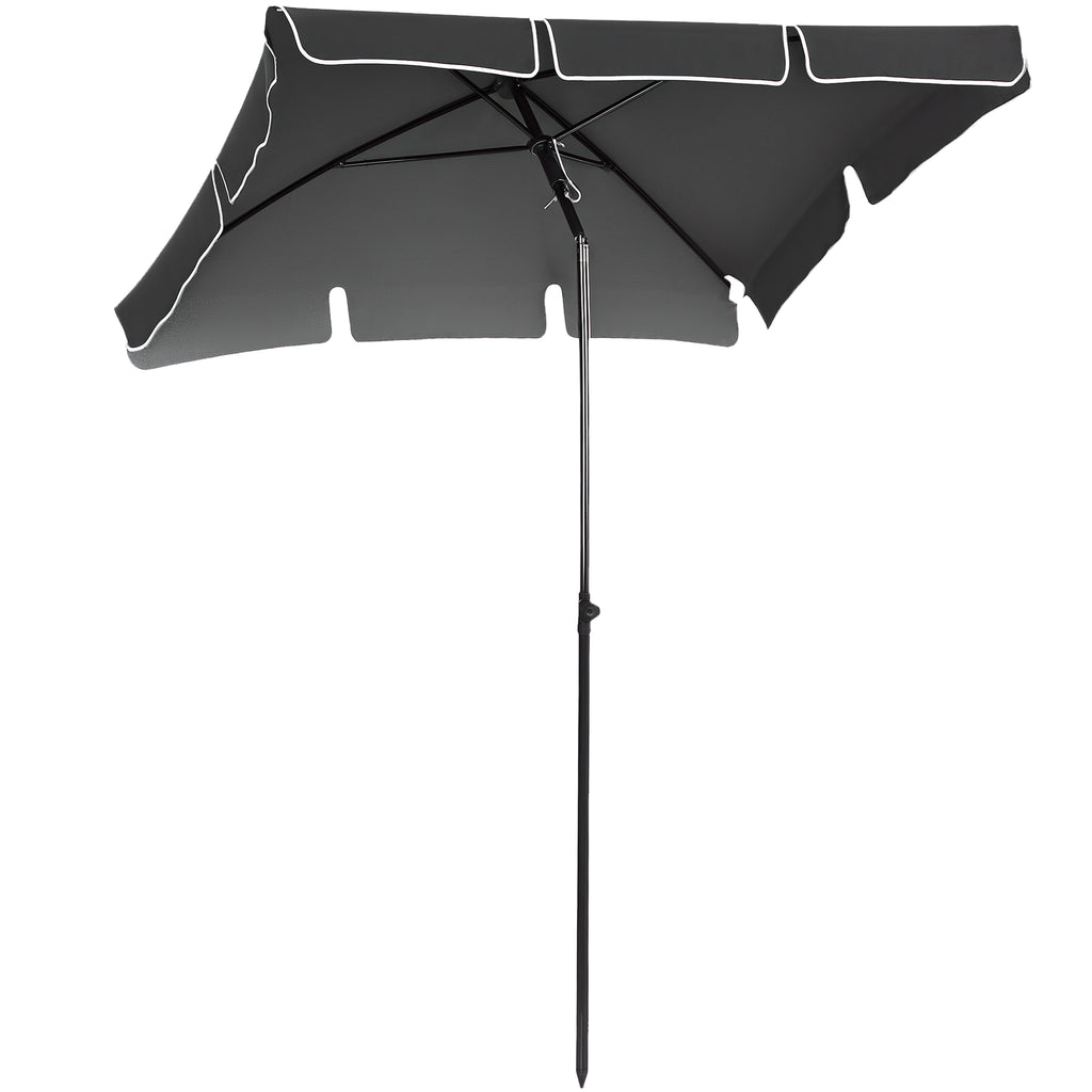 2 x 1.3m Garden Parasol Umbrella, Outdoor Market Table Umbrella with Ruffles & Aluminium Pole, Rectangular Tilting Parasol Sun Shade Canopy, Grey