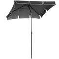 2 x 1.3m Garden Parasol Umbrella, Outdoor Market Table Umbrella with Ruffles & Aluminium Pole, Rectangular Tilting Parasol Sun Shade Canopy, Grey