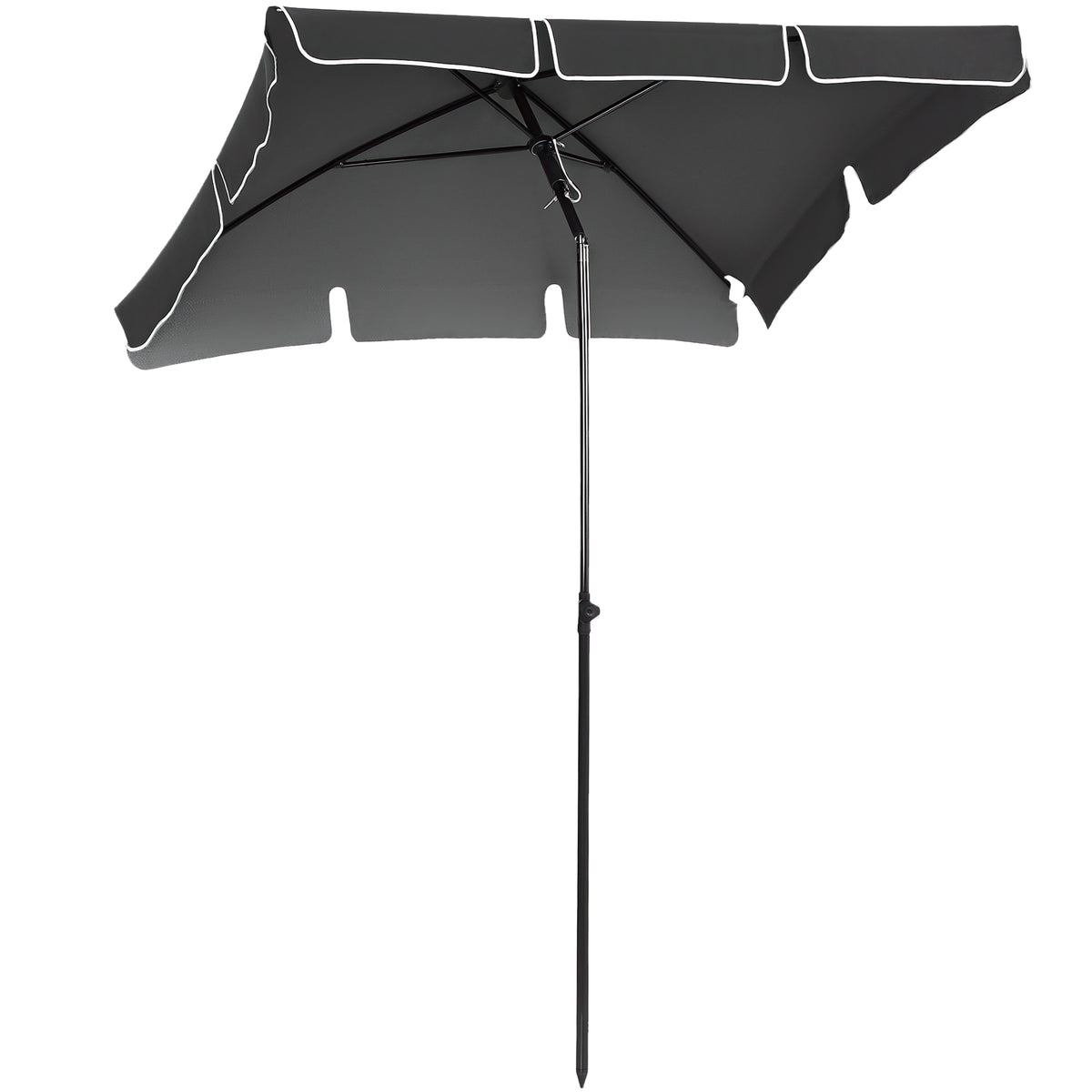 2 x 1.3m Garden Parasol Umbrella, Outdoor Market Table Umbrella with Ruffles & Aluminium Pole, Rectangular Tilting Parasol Sun Shade Canopy, Grey