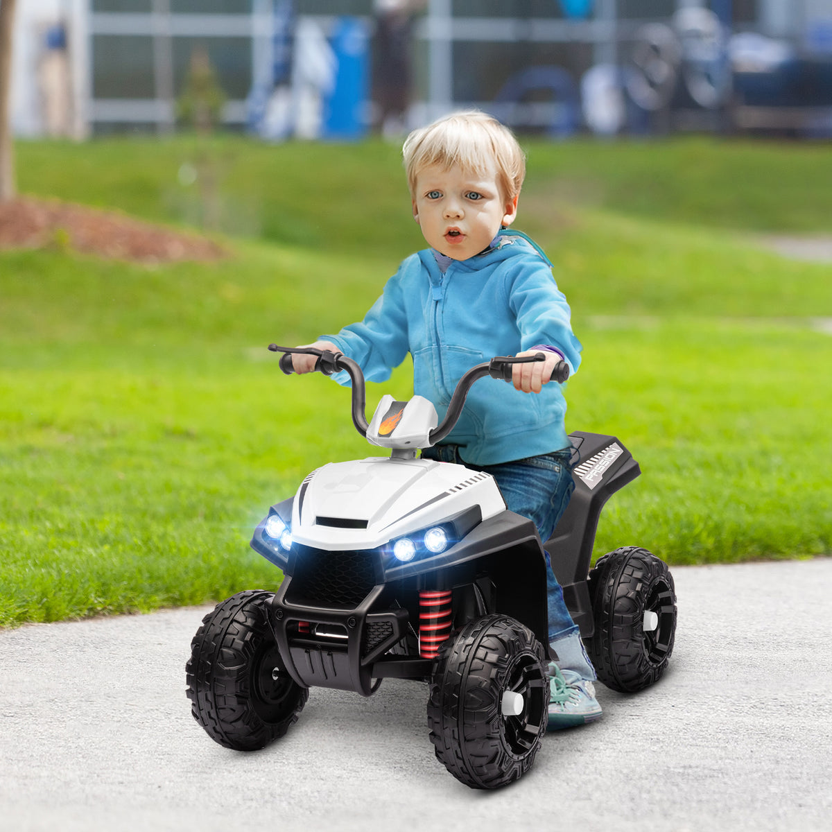 Elektro-Kinderquad, Licht & Musik, Federung, 5 km/h, 50 Min. Fahrzeit, f¨¹r 3-5 Jahre, Wei?