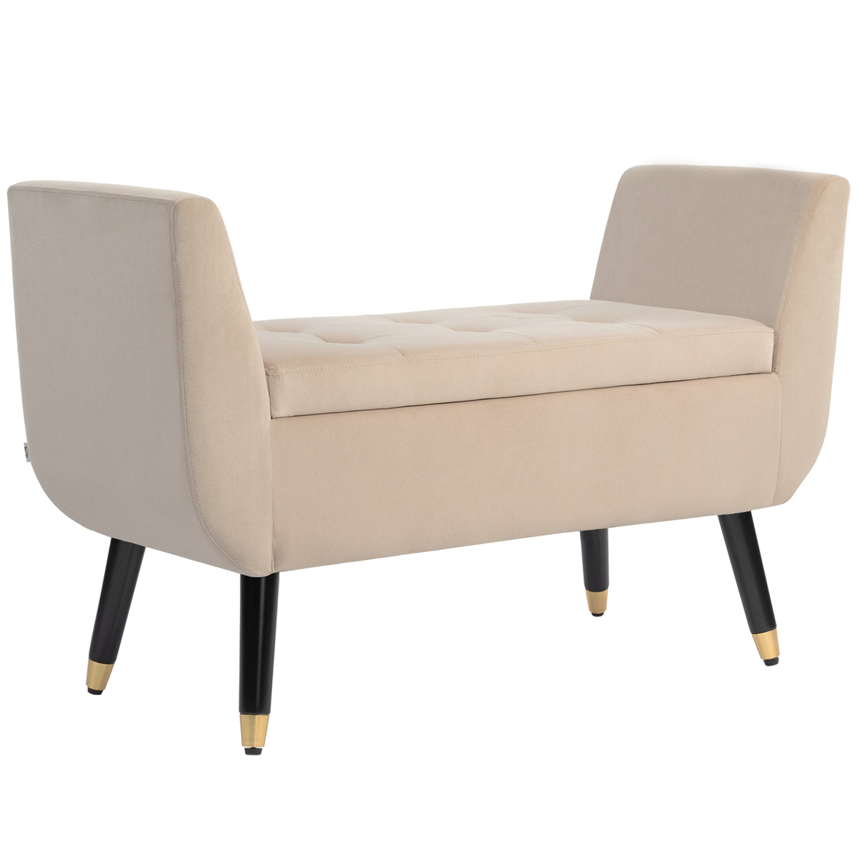 Polsterbank mit Stauraum, Armlehnen, Samtartiges?Polyester, Kautschukholz, 107 x 42 x 65 cm, Beige