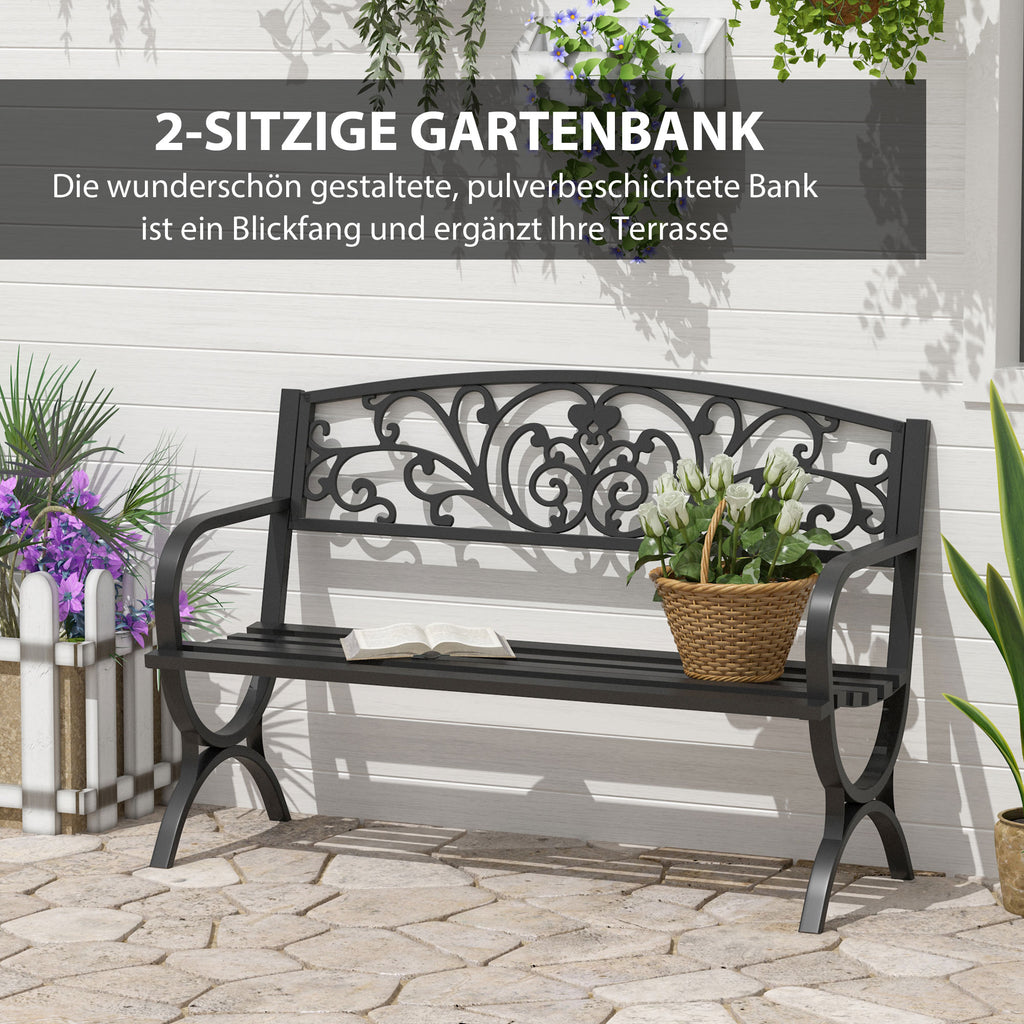 127L x 60W x 85H cm Powder Coated Garden Bench for Patio Backyard, Steel-Black