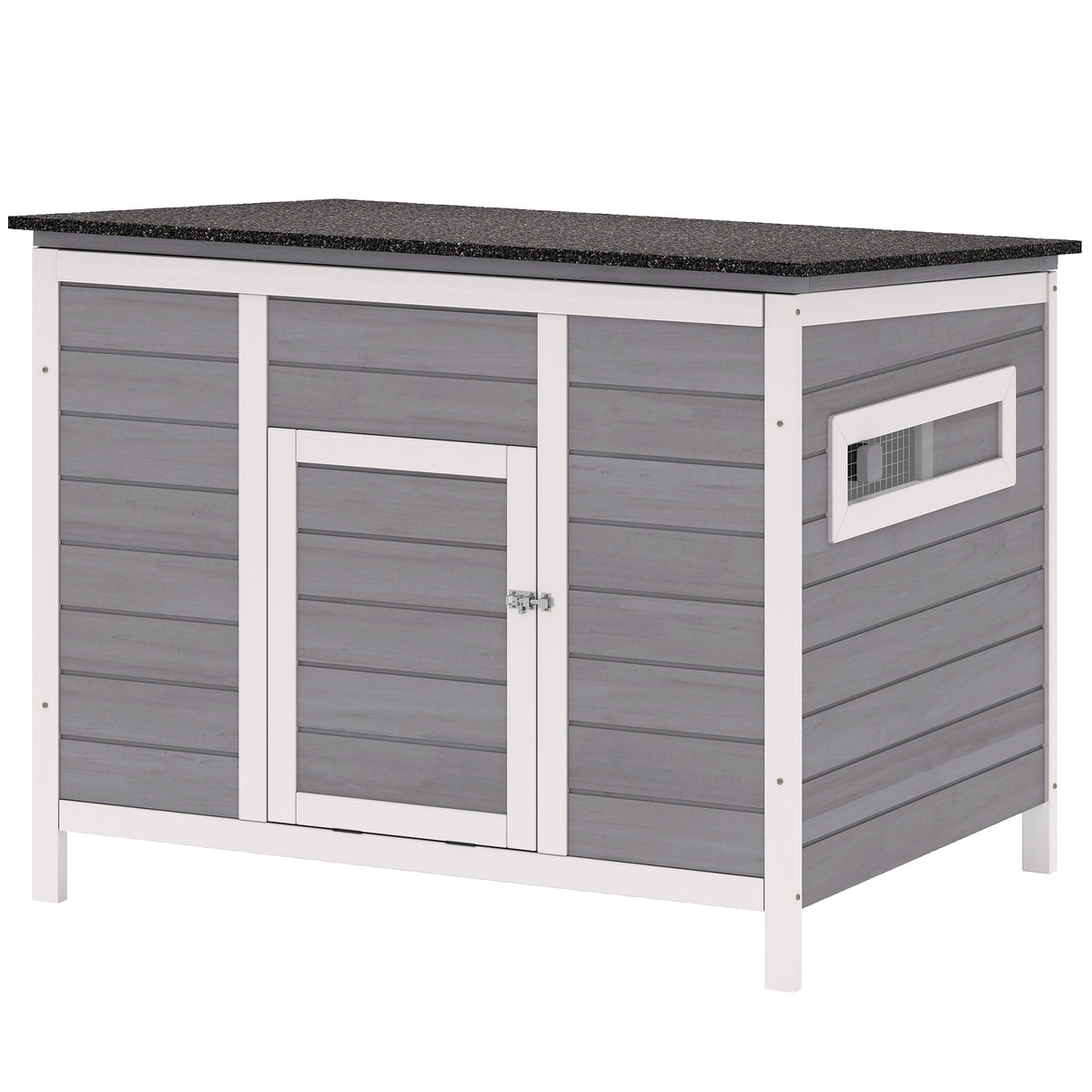 Entenstall wetterfest Entenhaus aus Holz mit herausnehmbar Boden Schiebefenster aufklappbar Asphaltdach 93x70x72cm Grau