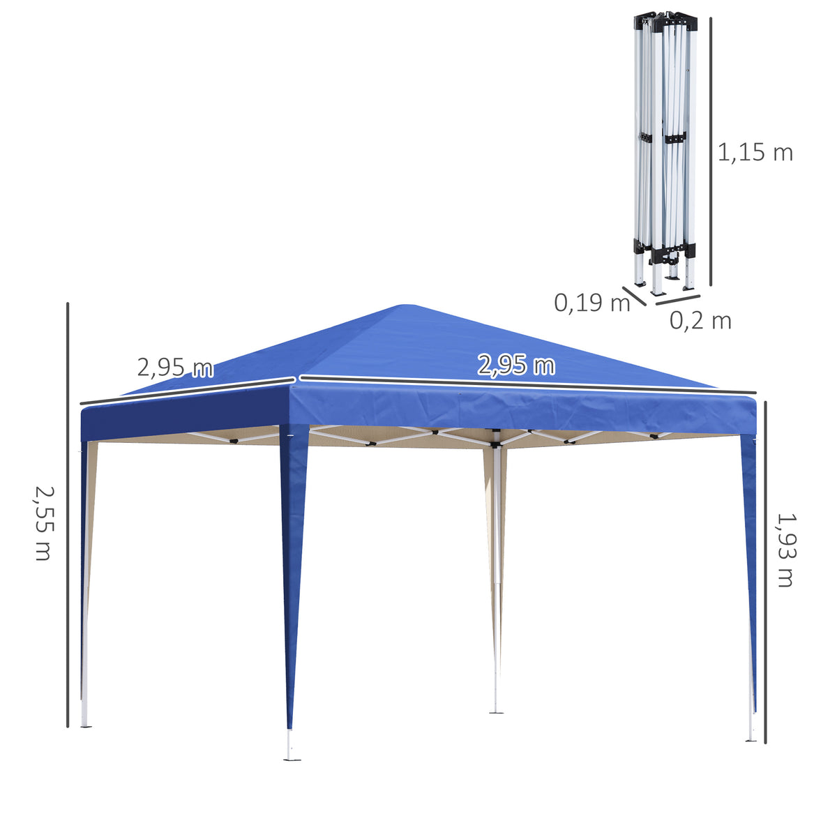 Pavillon, 2,95 x 2,95 m Pop-Up-Faltpavillon, Gartenpavillon, Partyzelt, UV-Schutz, Stahl+Oxfordstoff, Blau