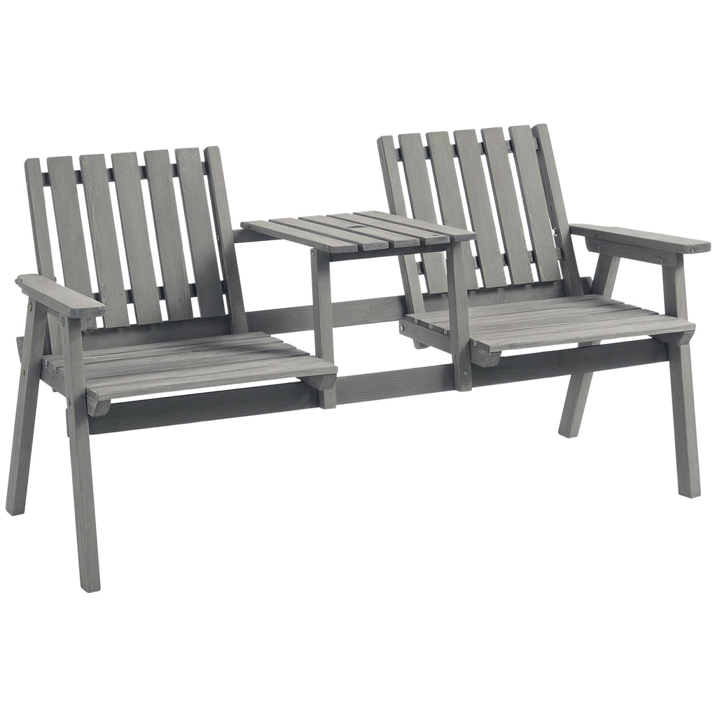 2-Seater Garden Loveseat with Table and Parasol Hole for Porch, Patio, Grey
