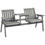 2-Seater Garden Loveseat with Table and Parasol Hole for Porch, Patio, Grey
